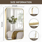 Gold Bathroom Mirror, 24x32 Inch Brushed Gold Mirror, Aluminum Alloy Framed Rectangle Bathroom Mirror for Over Sink, Anti-Rust Wall Mirror (Horizontally or Vertically)