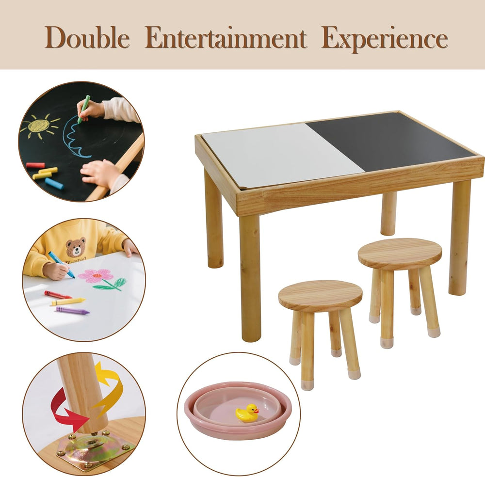 Wooden Sensory Table for Toddlers with 2 Chairs, Double-Sided Boards | Sand a...
