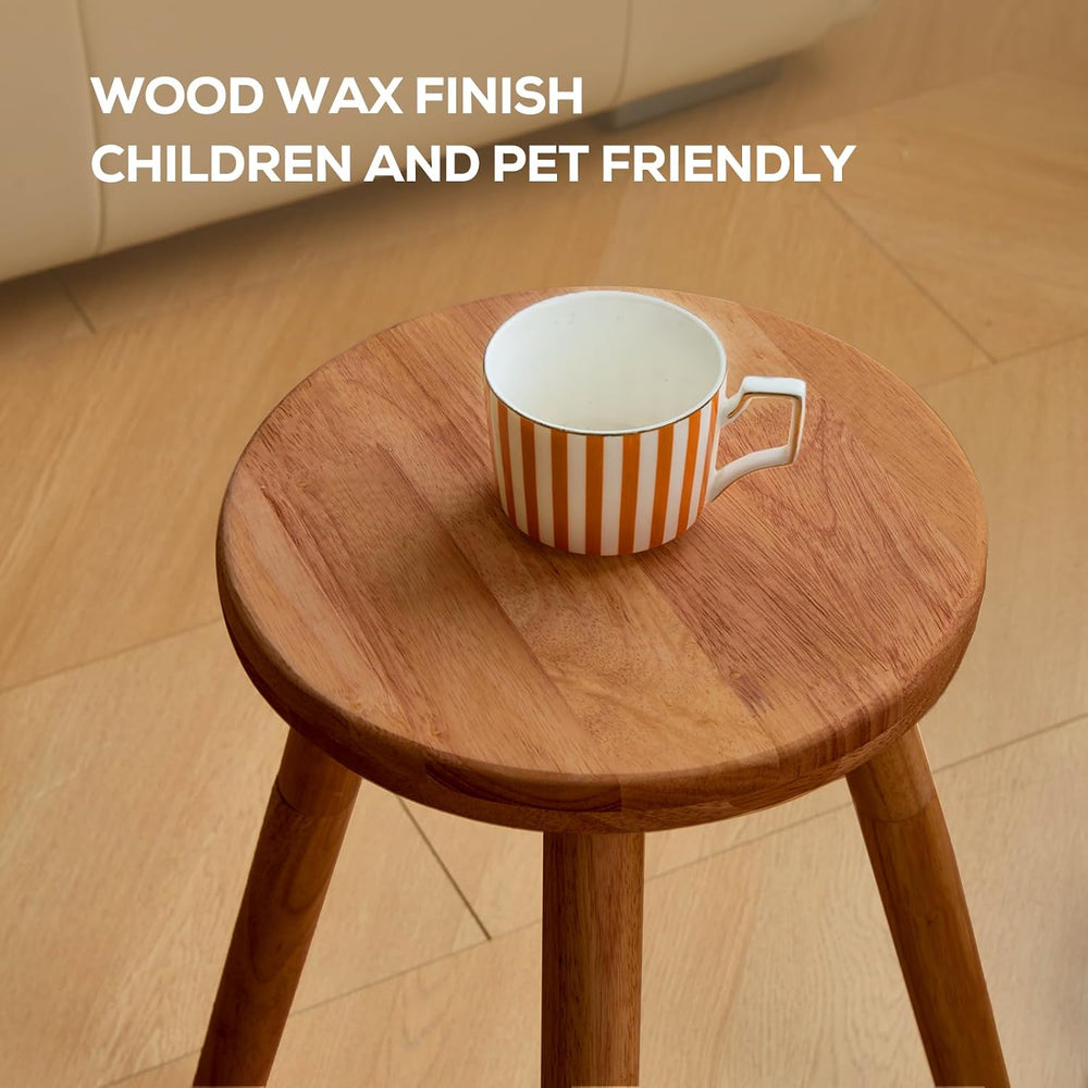 Small Round Side Table Adjustable Height Solid Wood Drink Table Indoor Tall P...