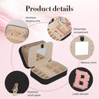 TopPerfekt Travel Jewelry Case, Jewelry Box with Mirror, Jewelry Organizer Bridal Shower Gifts to Her, Earring Storage Travel Case, Trendy Gift for Women and Girls, Girlfriend-Letter B, Black