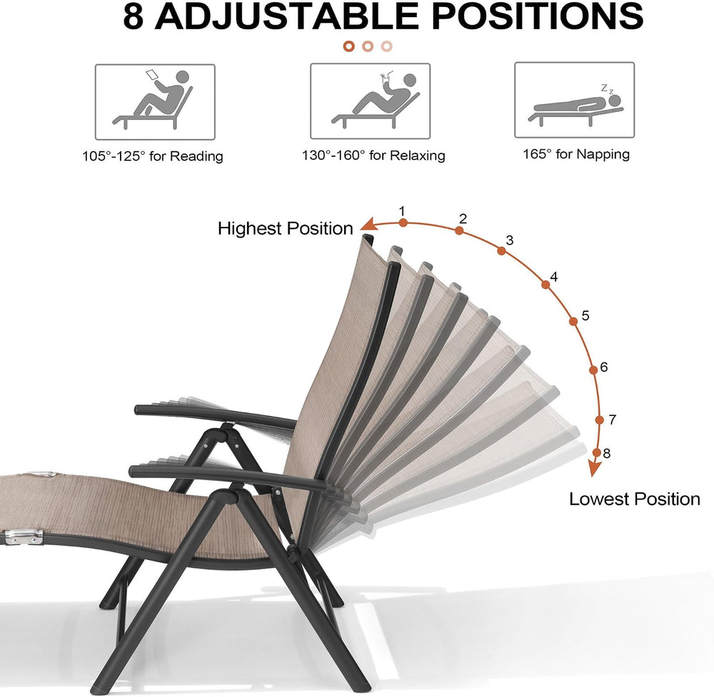 Lounge Chair Outdoor, Folding Pool Chaise Chairs Set of 3 (Espresso)