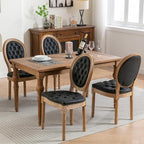 French Country Dining Chairs Set of 6, Black Kitchen & Dining Room Chairs, Faux Leather Tufted Upholstered, Wood Legs, Sillas De Comedor (PU, Black, 6Pcs)