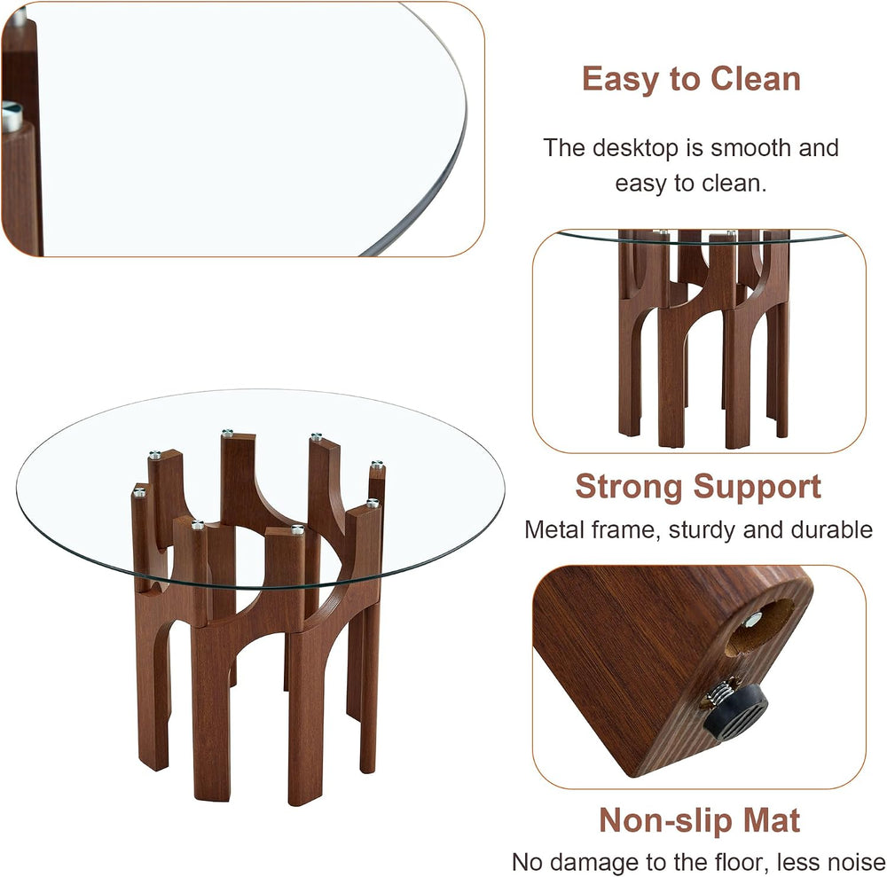46" Round Tempered Glass Dining Table for 4-6, Mid-Century Modern Glass ...