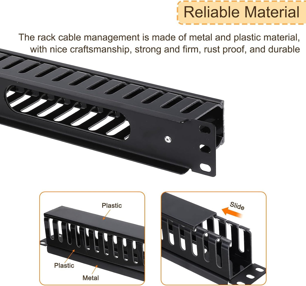 PATIKIL 1U 19 Inch Cable Manager, 6 Pack 24 Slot Horizontal Rack Mount Wire Management Metal Finger Duct Wire Organizer for Network Cabinet, Black