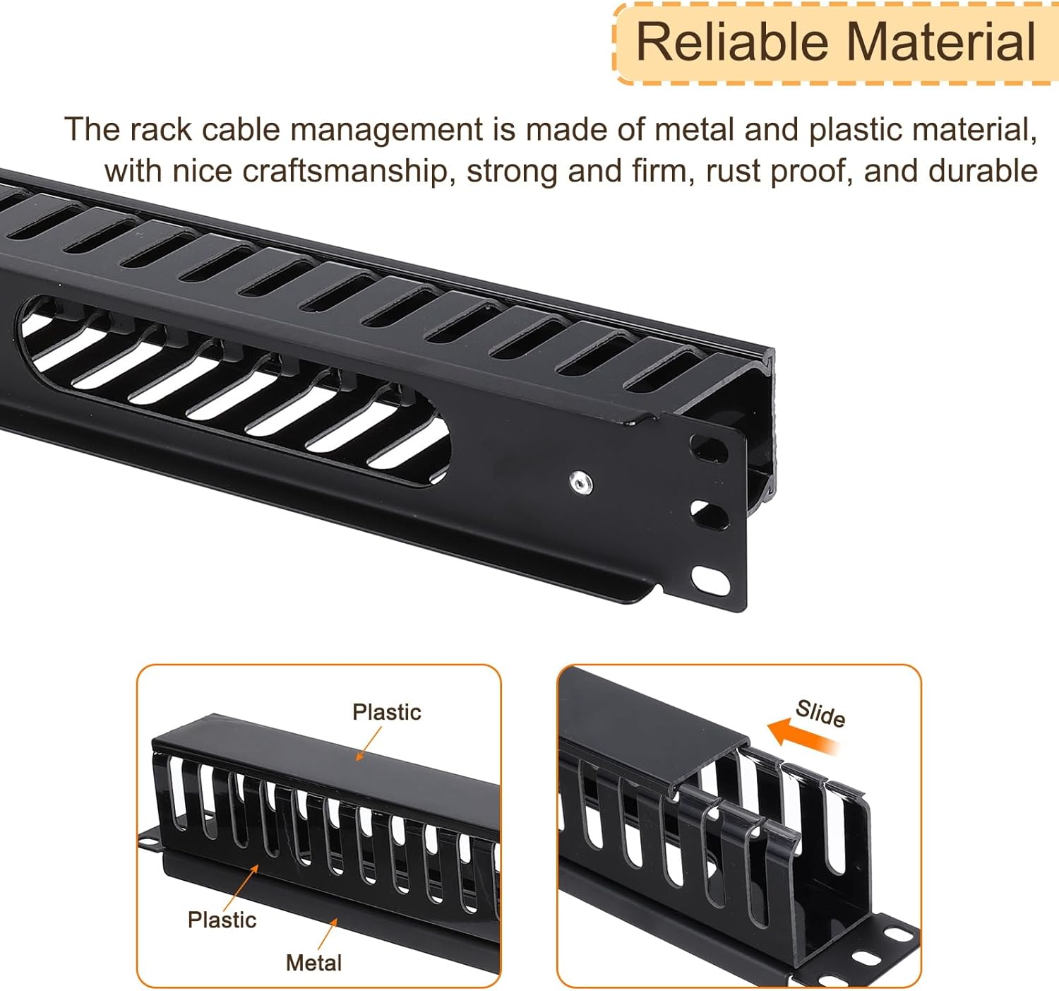 PATIKIL 1U 19 Inch Cable Manager, 6 Pack 24 Slot Horizontal Rack Mount Wire Management Metal Finger Duct Wire Organizer for Network Cabinet, Black