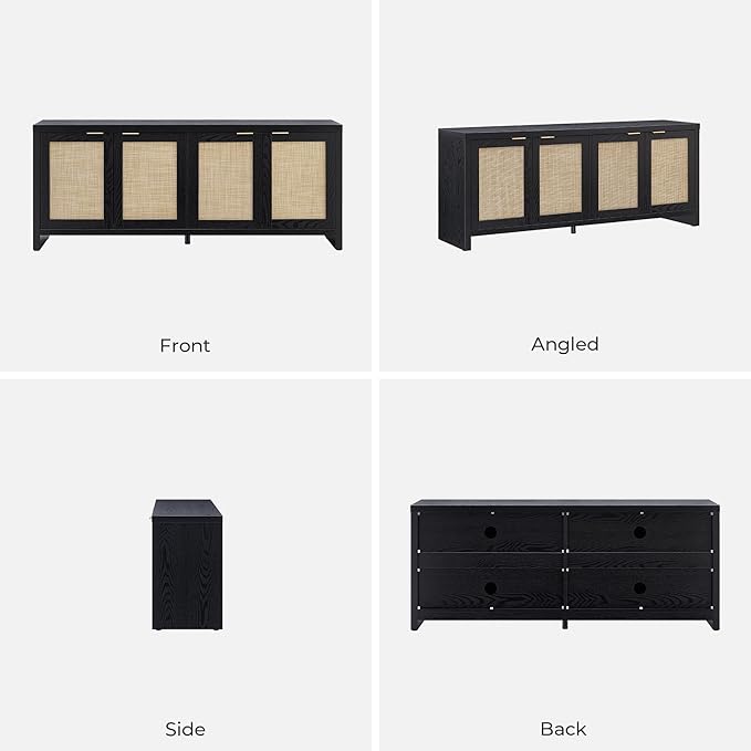 SICOTAS TV Stand for Living Room Boho Entertainment Center for Bedroom with 4 Rattan Cabinets Farmhouse Television Stands with Storage Large Media Console Table for TVs up to 65 Inch