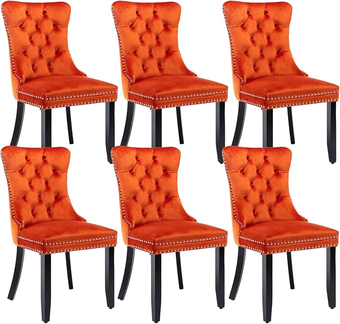 Velvet Dining Chairs Set of 6, Upholstered Dining Room Chairs with Back Ring ...