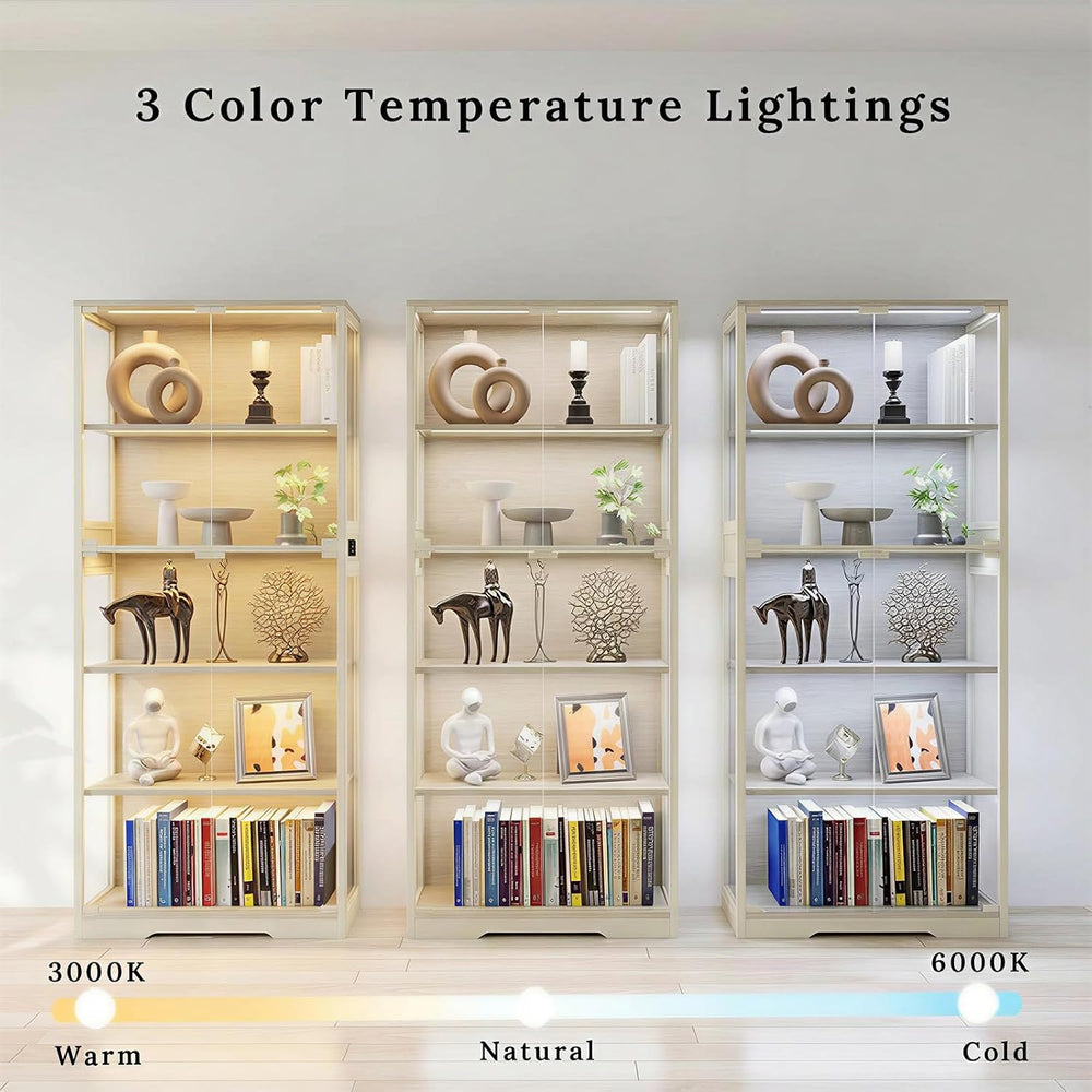 Display Cabinet with Glass Doors, 5-Tier 65" Glass Display Cabinet with ...