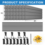 Duzzy Slatwall Panel, 4' H x 8' W PVC Slat Wall Paneling for Garage Wall Storage Organizer with Slatwall Hooks and Hangers (Grey)