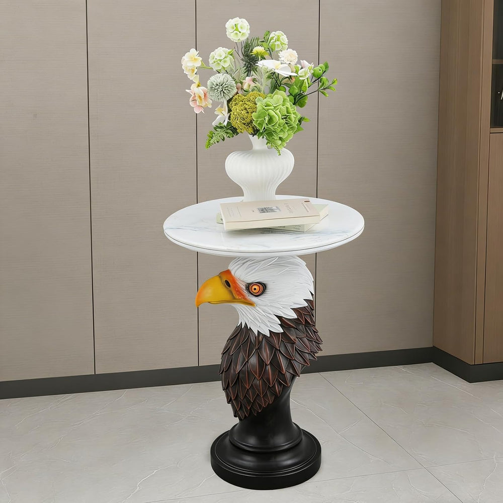 Animal End Tables, Eagle Head Accent Table with Artificial Marble Top, Resin ...