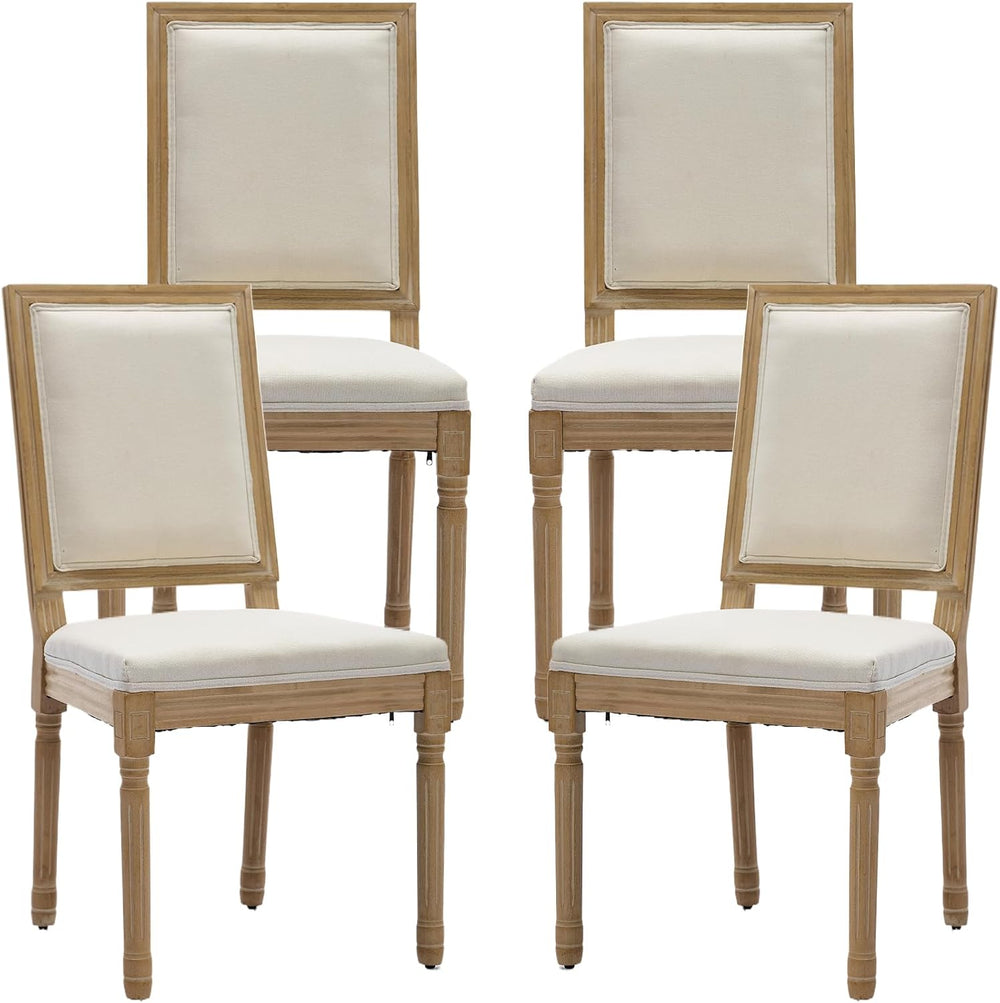 French Country Dining Chairs Set of 4, Beige Square Back Dining Chairs with L...