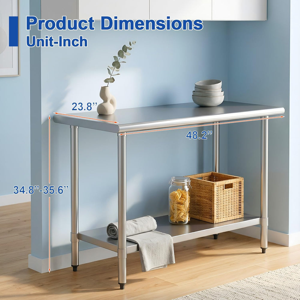FDW Stainless Steel Work Table 24 x 48 Inches, Heavy Duty Commercial Food Pre...