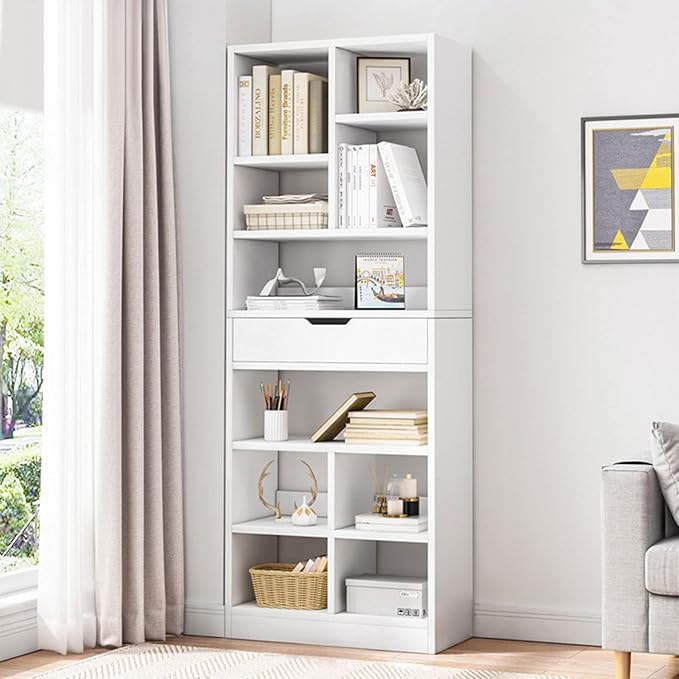IOTXY Wooden Open Shelf Bookcase - 71 Inches Tall Freestanding Display Storag...