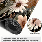 Vintage Beige Floral Mouse Pad – Large Extended Desk Mat 31.5 x 11.8 in– Neutral Retro Botanical Design, Non-Slip Rubber Base, Waterproof Surface, Oversized Keyboard & Mouse Pad for Office or Home