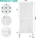 Eastern Tree 2.5'x 6' Metal Pegboard Display Stand with T-Base, Peg Board Panels Display with Casters, Standing Pegboard Display, Retail Display Stand, Extra 10 Pieces Hooks, White