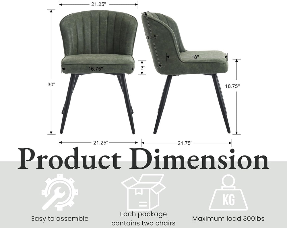 EALSON Modern Dining Chairs Set of 6, Upholstered Green Faux Leather Seater w...