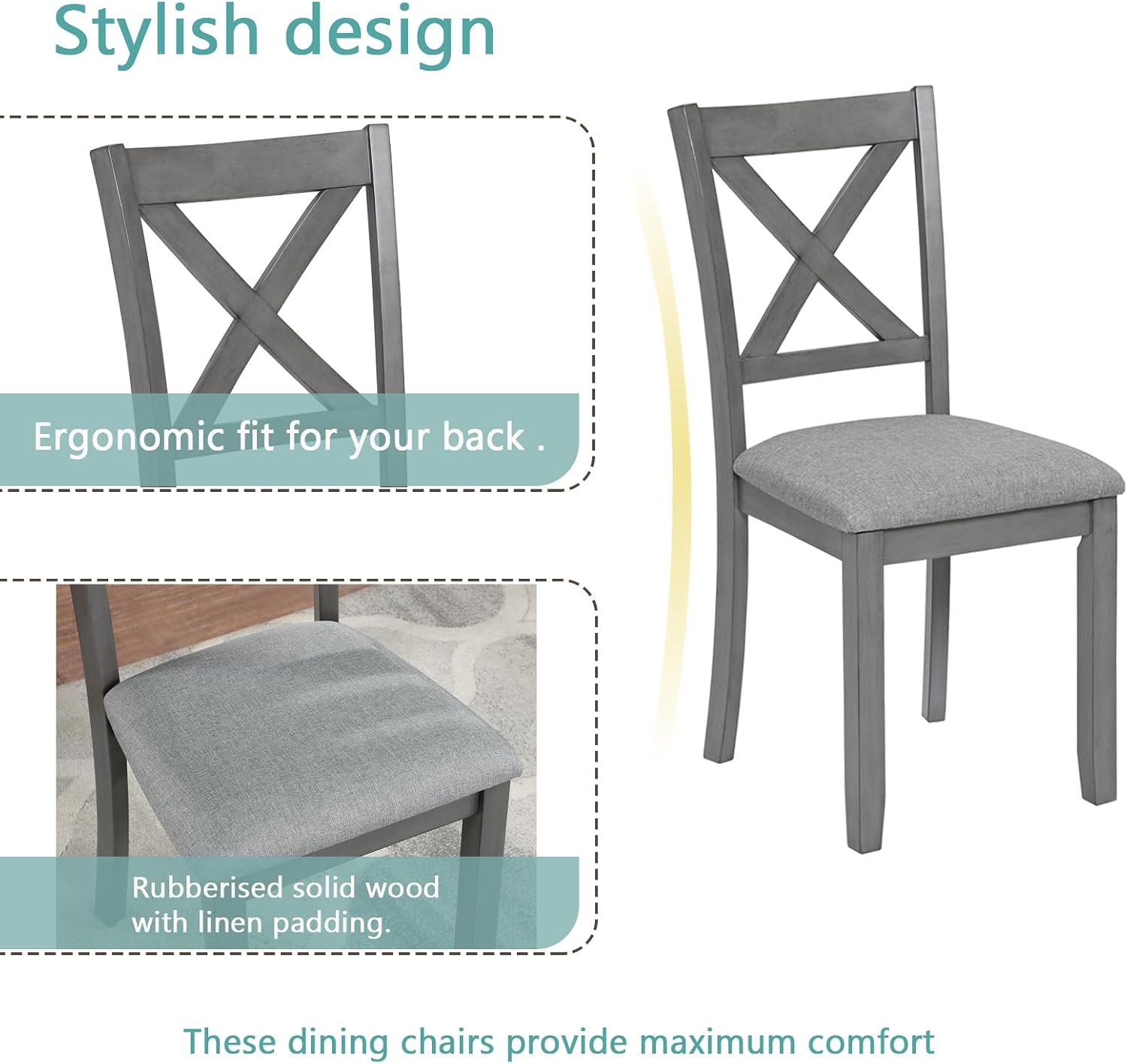 LUMISOL 5-Piece Wooden Dining Table Set with 4 Chairs, Kitchen Table Set for 4 People, Farmhouse Table and Chairs Set for Living Roo, Kitchen, Dining Room, Grey