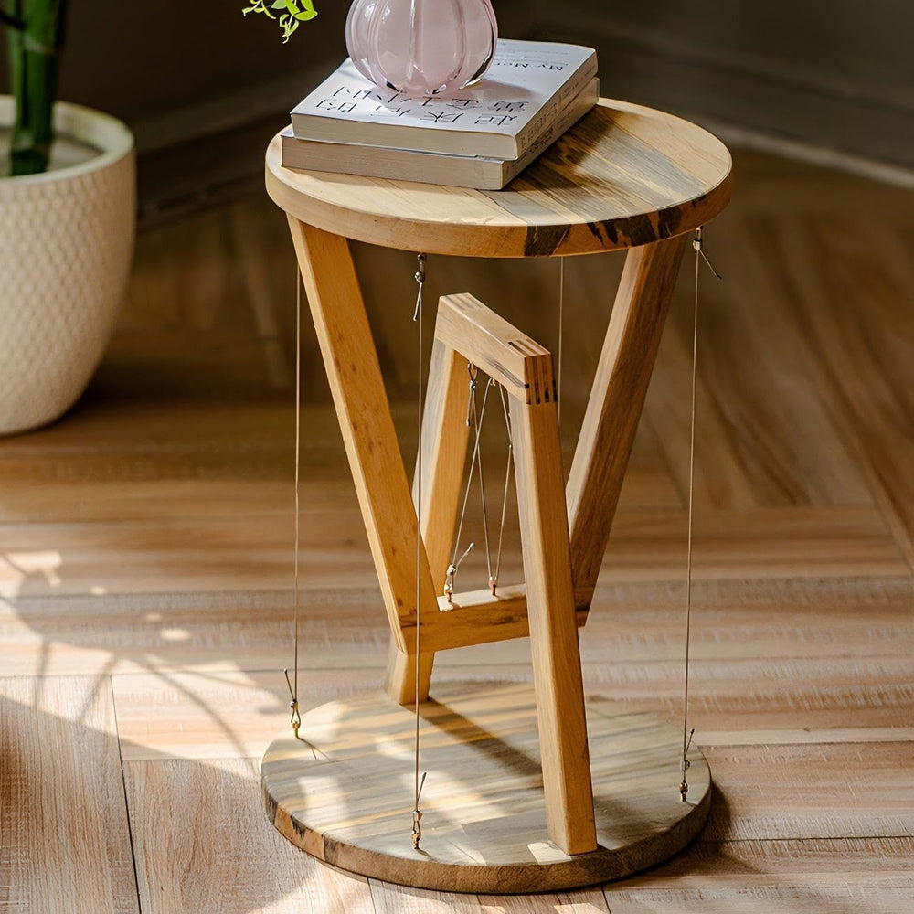 Solid Wood End Table - Tensegrity Design for Living Room, Sofa Side, Home Dec...