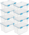 Sterilite 8-Pack Gasket Box, Weather-Resistant Storage Bins with Latching Lids, 54 Quart - Heavy-Duty Organizing Containers for Closet, Bathroom, and Office