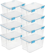 Sterilite 8-Pack Gasket Box, Weather-Resistant Storage Bins with Latching Lids, 54 Quart - Heavy-Duty Organizing Containers for Closet, Bathroom, and Office