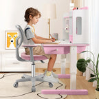 Giantex Kids Desk Chair, Ergonomic Adjustable Teen Task Chair w/Y-Shaped Lumbar Support, Armrest & Universal Wheels, Mesh Kid Office Chair for Sturdy, Kids Computer Chair for Boys & Girls 4-12, Pink