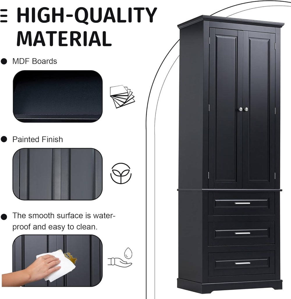 Merax 70" Pantry Cabinet with Two Doors & Three Drawer, Adjustable S...