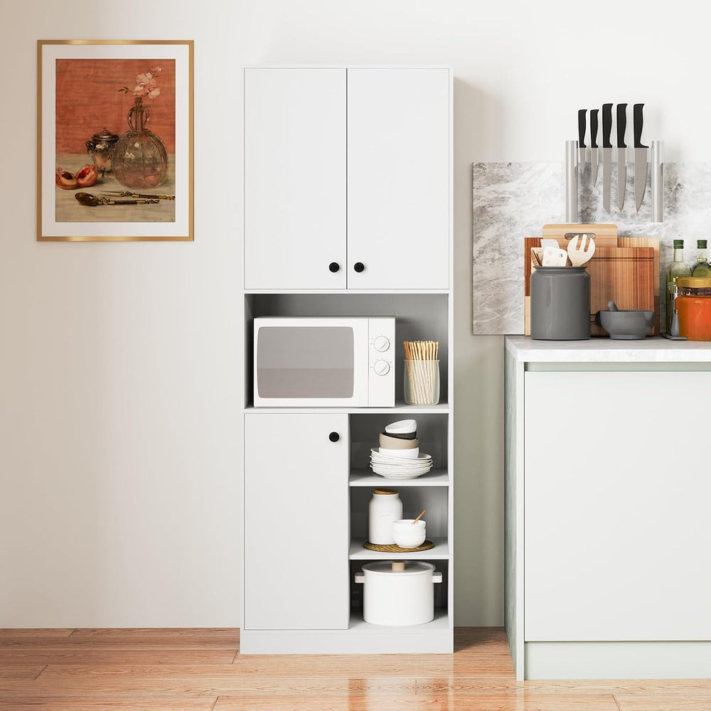 TANGZON Tall Kitchen Cupboard, 3-door Storage Cabinet with Countertop, Open S...