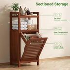 Homykic Tilt Out Laundry Hamper, 10 Gal Bamboo Laundry Storage Cabinet with Removable Basket, Hidden Hamper Organizer with Shelf for Dirty Clothes, Bathroom, Laundry Room, Space Saving, Walnut