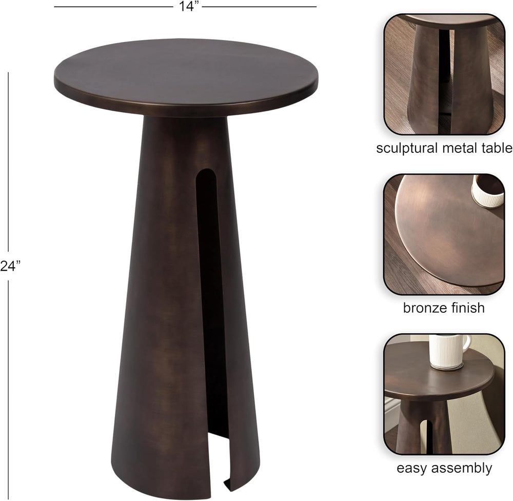 Kate and Laurel Picard Modern Metal Round Side Table, 14 x 14 x 24, Bronze, S...