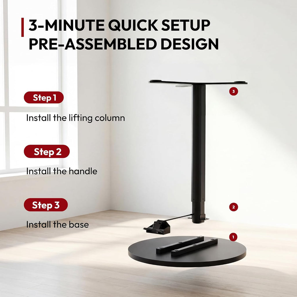 SANODESK 19.7'' Pneumatic Height Adjustable Round Dining Table Bar Table | Height 25.8"–41.3",Wooden Modern Kitchen Table for Snacks & Coffee, Ideal for Living Room Bedroom Balcony Small Spaces,Black