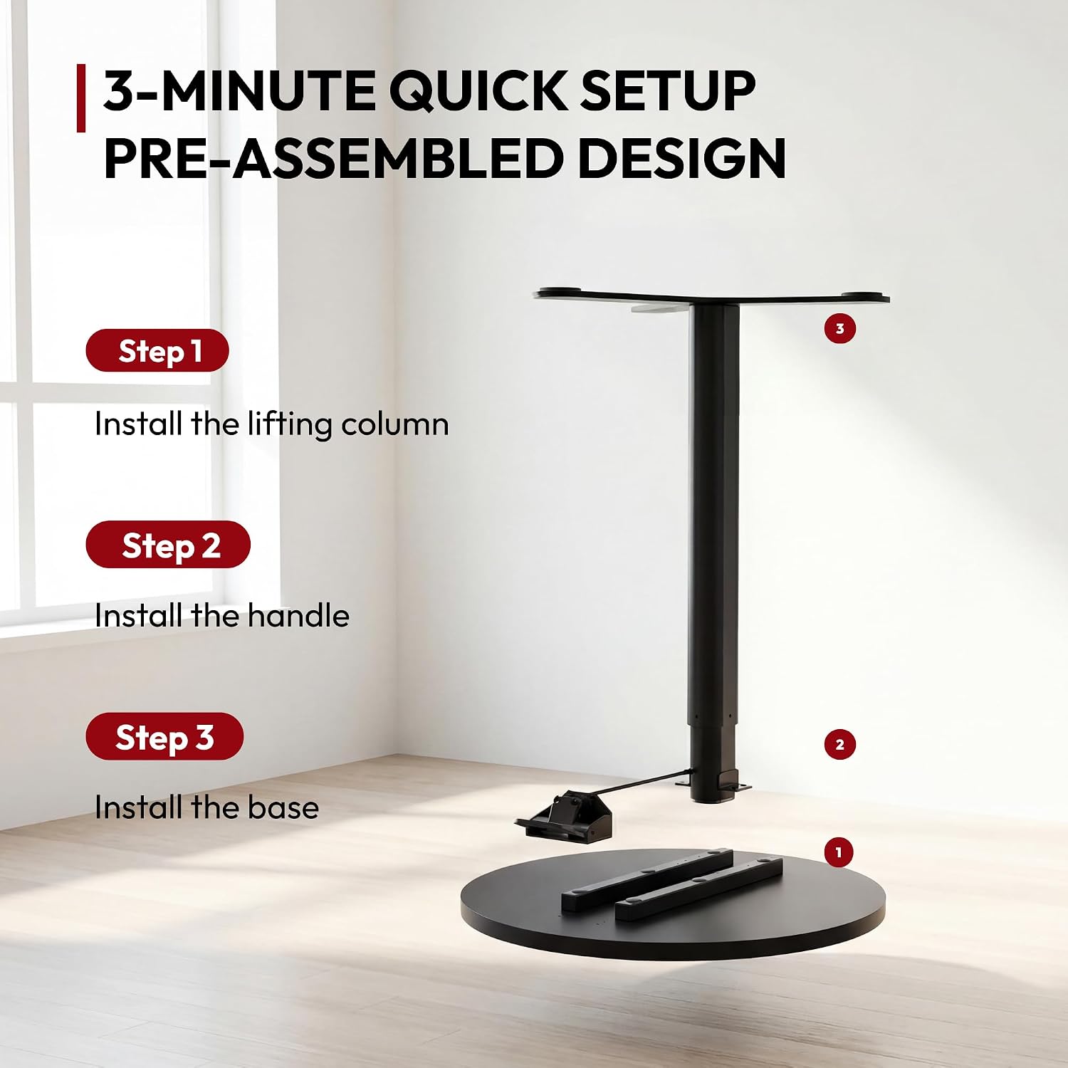 SANODESK 19.7'' Pneumatic Height Adjustable Round Dining Table Bar Table | Height 25.8"–41.3",Wooden Modern Kitchen Table for Snacks & Coffee, Ideal for Living Room Bedroom Balcony Small Spaces,Black