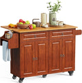 Aiho Kitchen Island Cart with Storage, 52’’ Mobile Carts with Rolling Kitchen Table with Towel Rack, Spice Rack, Drawer, Large Storage Cabinet, Brown