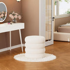 Soft Teddy Round Ottoman with Tray, 17.5 Inches Ottoman Coffee Table with Storage for Living Room, Vanity Stool with Storage Bedroom, Load up to 300 lb, No Assembly Required (White)