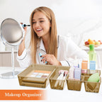 25 PCS Plastic Drawer Organizer Set, 4-Size Versatile Organizer Trays & storage Bins for Makeup, Jewelry, and Gadgets in Bathroom, Bedroom and Office,Champagne