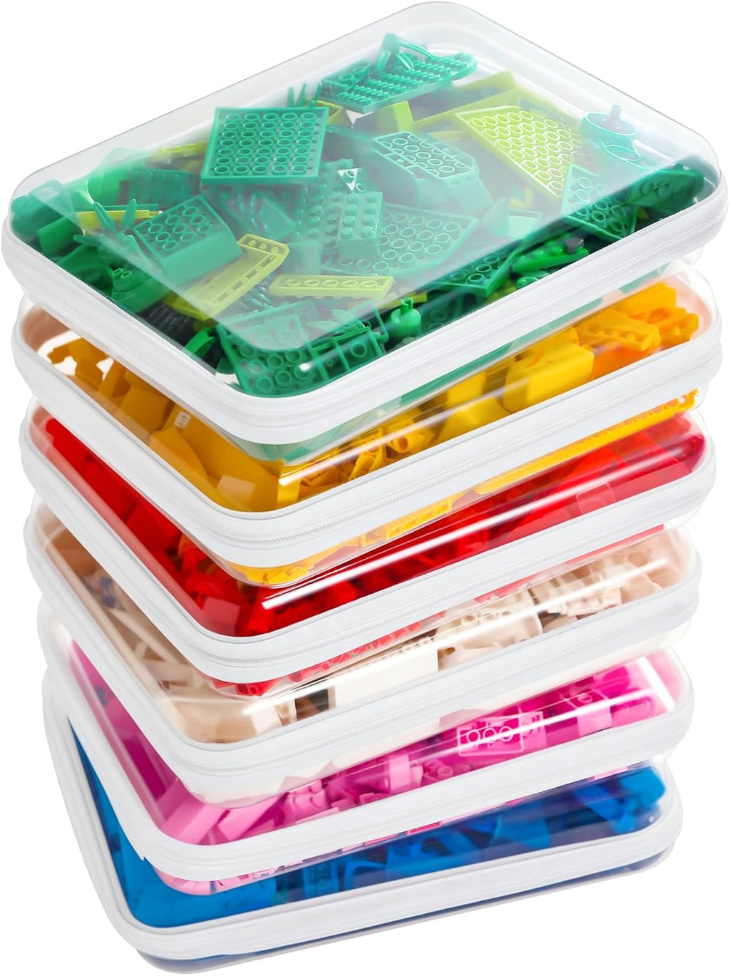 CoiiJoii Zippered Pouch Hard, Clear Zippered Hard Pouch, Stackable Storage Bins, Portable Clear Bin Zipper (White, Large-6pcs)