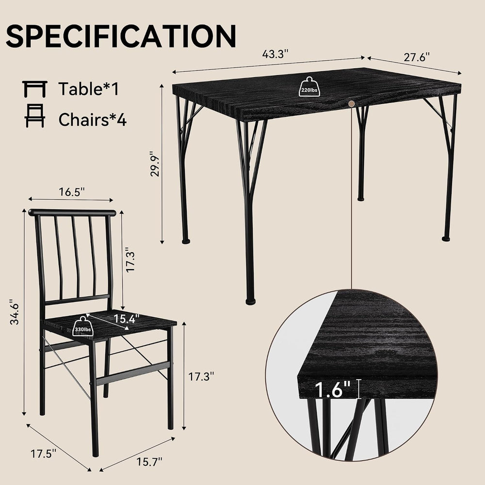 5-Piece Dining Table Set for 4, Kitchen Table Set with 1.6" Thick Tablet...