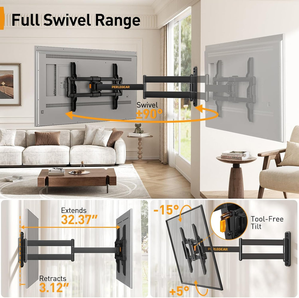 Perlegear Corner TV Wall Mount Long Arm TV Mount Bracket for 37-75 Inch TVs-F...