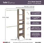 ClosetMaid SuiteSymphony Wood Closet Organizer Starter Kit with Tower and 3 Hang Rods, Shelves, Adjustable, Fits Spaces 4 – 9 ft. Wide, Natural Gray