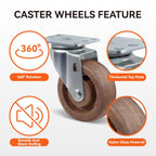 4" Hi-Temp Glass FiIled Nylon Casters, Heavy Duty Casters Set of 4, Industrial Caster Wheels for Commercial Kitchen, Bakery - 2400 lbs Capacity(4 Swivel)