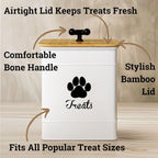 Dog Treat Container Airtight - 6 Inch Wide x 8 Inch Tall Iron Dog Treat Jar for Kitchen Counter with Airtight Bamboo Lid - 12 Cup Capacity Pet Treat Container - Doggie Cookie Jar - Big Treats Canister
