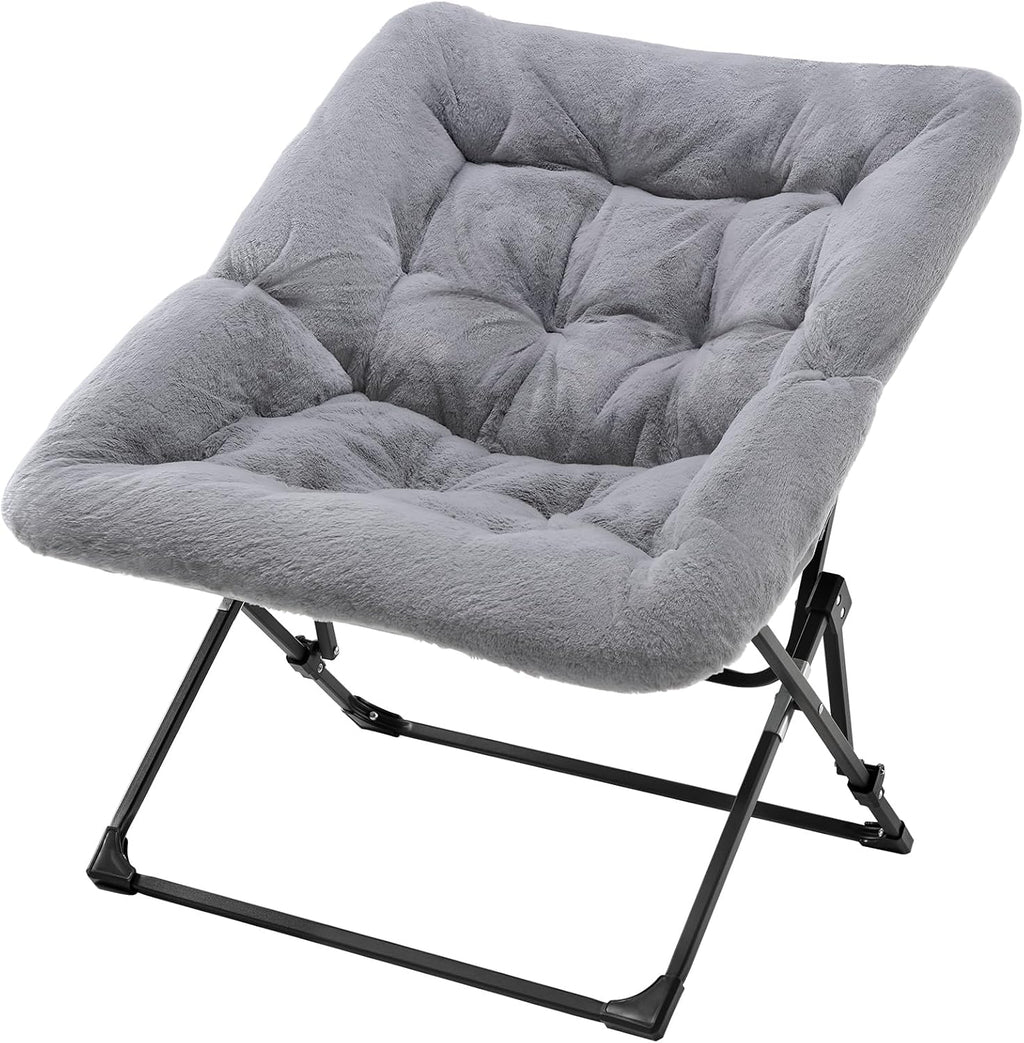 Oakham Comfy Chair for Adults, Soft Faux Fur Folding Lounge for Bedroom Living Room Dorm Rooms Flexible Reading Chair for Teens Kids, X-Large Foldable (Faux Fur-Grey)