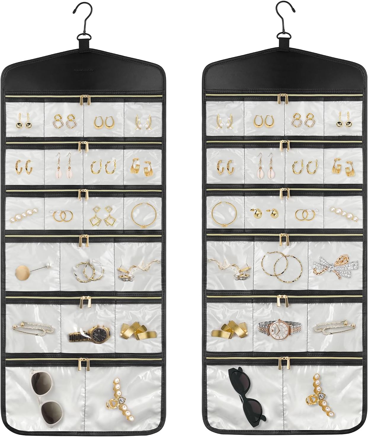CHICECO Hanging Jewelry Organizer With Zippered Pockets,40 Pockets Travel Jewelry Organizer Storage for Cloest,Wall,Door