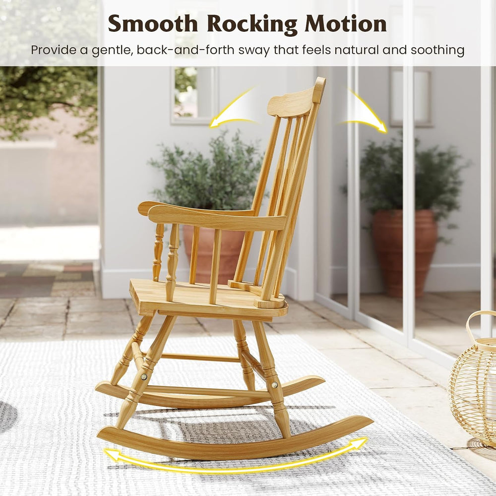 GIANTEX Outdoor Wood Rocking Chair, Patio Rocking Chair, Natural | Solid Rubb...
