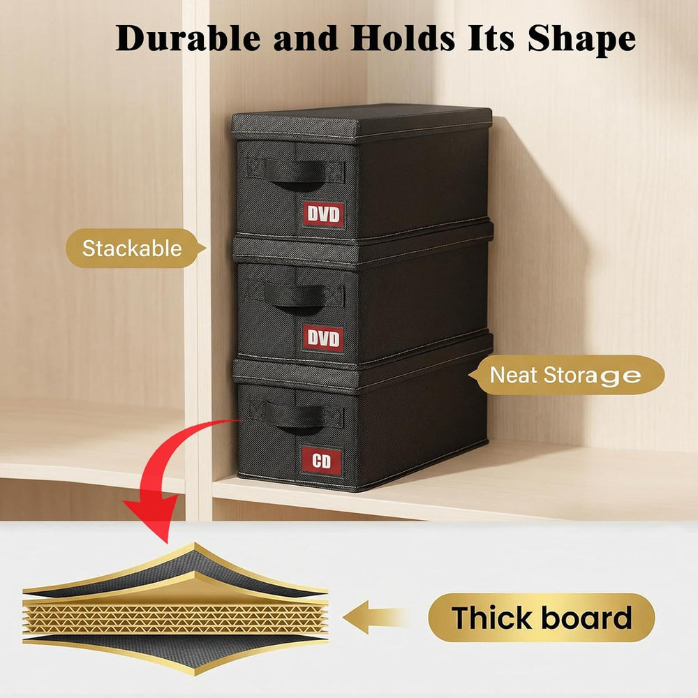 DVD Storage Boxes, 6P Larger DVD Storage Cases with Lid, Stackable Fabrics Me...