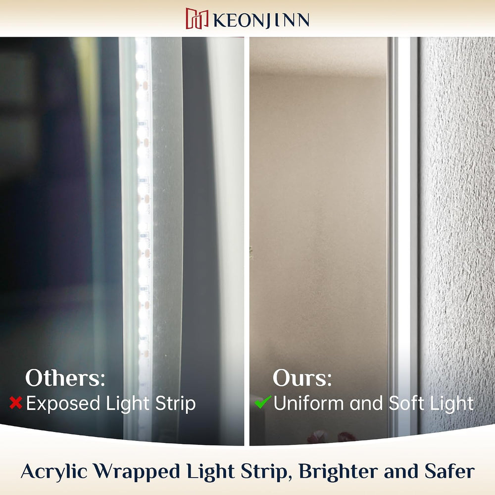 Keonjinn 30" x 36" Backlit Mirror, 3-Color LED Bathroom Mirror with...