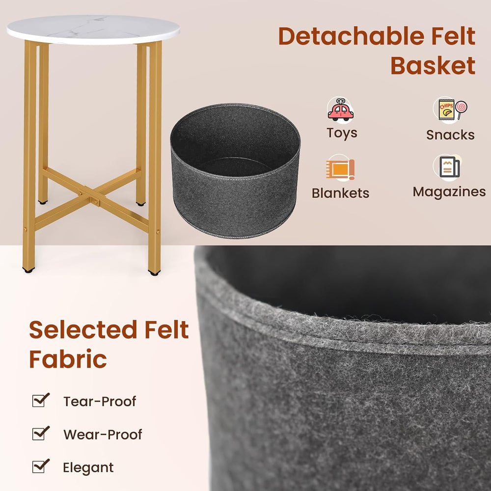 Giantex Round End Table, Small Side Table with Removable Fabric Basket, Moder...