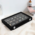 Wudygirl Jewelry Organizer 24 Grid Jewelry Tray with Clear Lid Velvet Jewelry Box Earrings Holder Organizer Jewelry Display Case (Black 24 Grid)