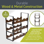 Pearington 12 Bottle Stackable Wine Rack, Rustic 3-Tier Solid Acacia Wood and Iron Wine Bottle Holder, Free Standing Countertop Liquor Display Shelf, 17" x 7.2" x 16.5"