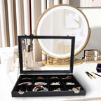 Wudygirl Jewelry Tray 12 Grid Jewelry Organizer with Clear Lid Bracelet Holder Organizer Display Case Removable, Black Velvet (12 Grid)