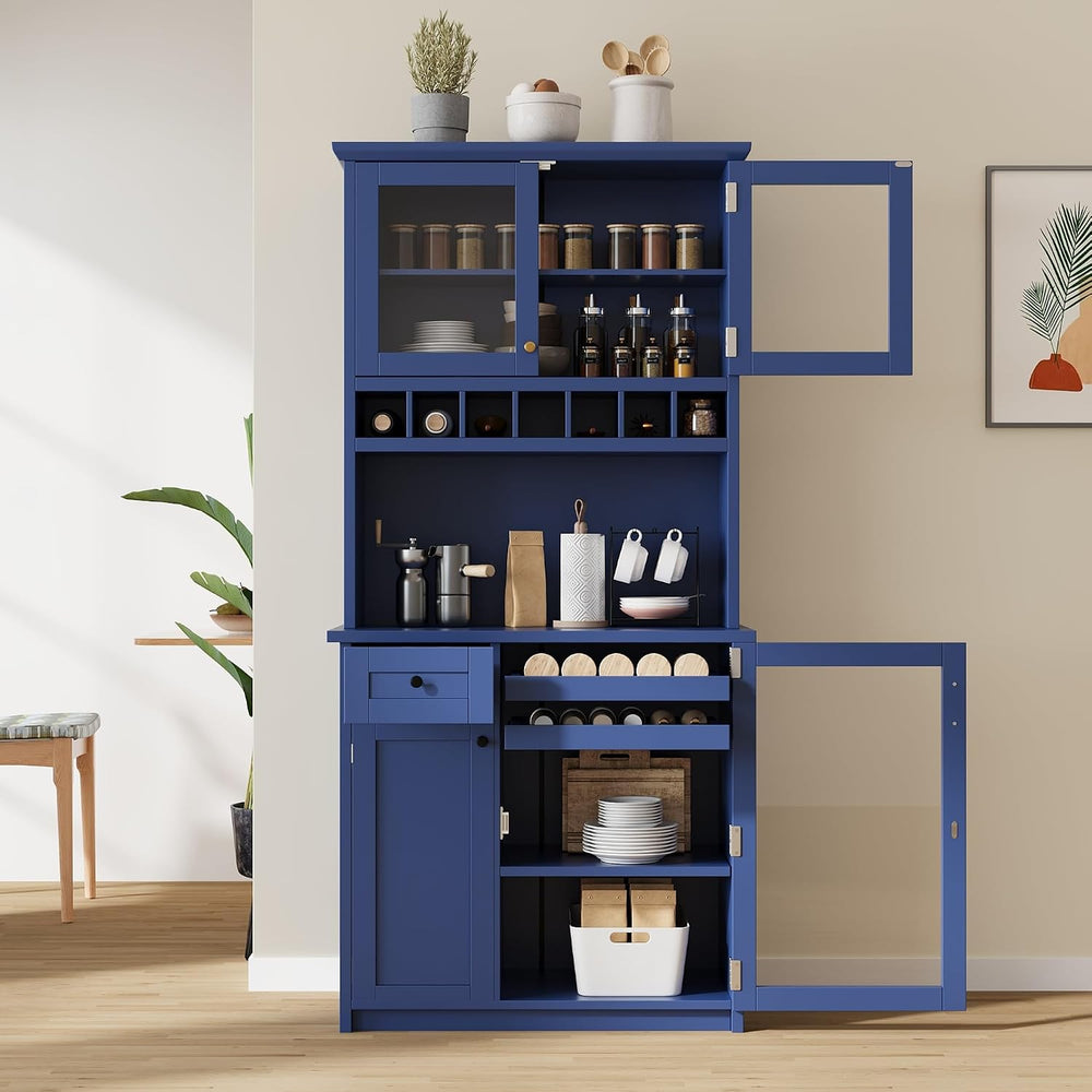 74.8 Inch Tall Farmhouse Freestanding Buffet with Hutch, Tall Kitchen Pantry ...